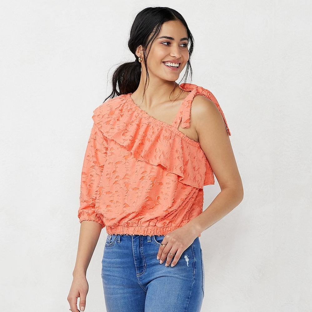 LAUREN CONRAD | One-Shoulder Ruffle Top